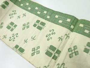 アンティーク　綿紬縞に抽象模様織出し全通袋帯（材料）